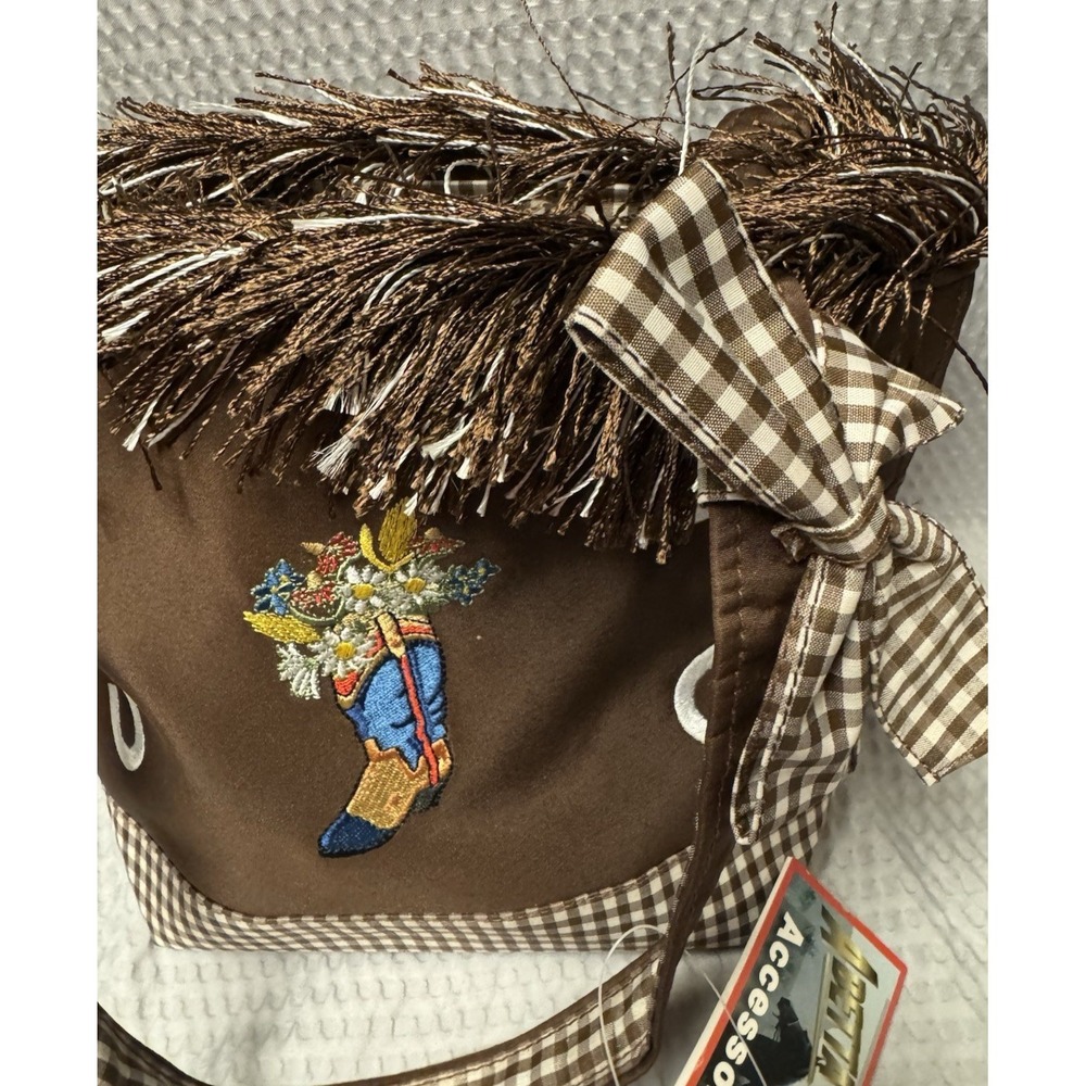 Abetta Accessories Western Fringe Tote Brown Gingham Cowboy Boot Floral‎ NWT Bag - Picture 4 of 16